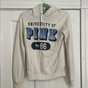 PINK Victoria's Secret Cream Hoodie with Blue Accents